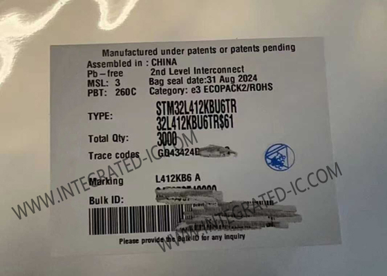 Vi điều khiển 32UFQFN MCU STM32L412KBU6 Vi điều khiển IC 80MHz Hiệu suất cao