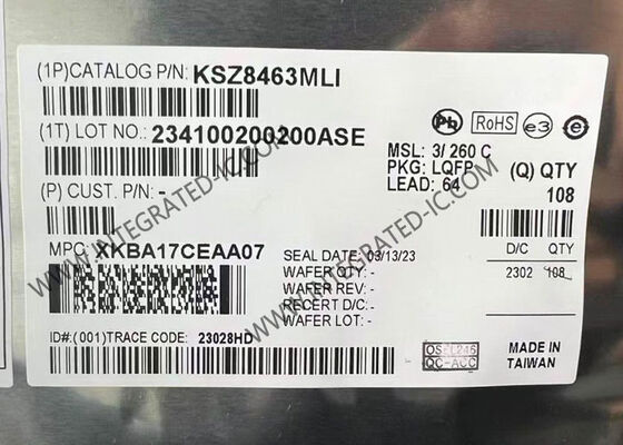 Ethernet IC KSZ8463MLI-TR Bộ chuyển đổi Ethernet ba cổng với Sợi LQFP64