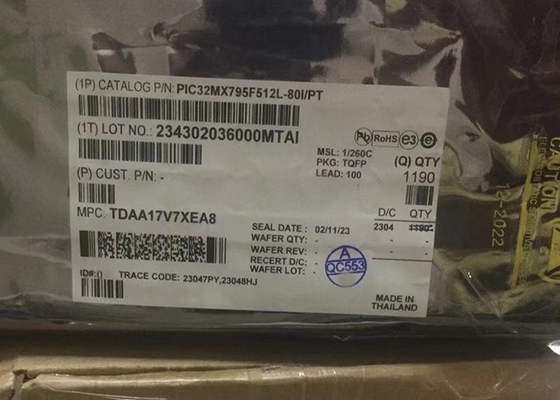 512KB Flash PIC32MX795F512L-80I/PT 32-Bit Bộ vi điều khiển lõi đơn - MCU 100-TQFP