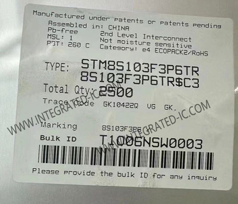 STM8S103F3P6TR Vi điều khiển MCU 16 MHz Đường truy cập chính thống 8-bit MCU TSSOP-20