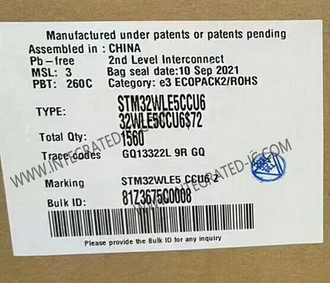 STM32WLE5CCU6 256 Kbyte Bộ thu phát RF Flash IC 48-UFQFN Gắn trên bề mặt
