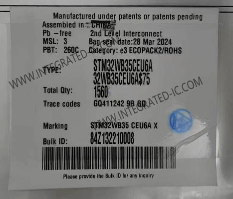 STM32WB35CEU6A VICROCONTROLLER MCU 2.4GHZ MUTERITOCOL WIRELESS 32-BIT MCU