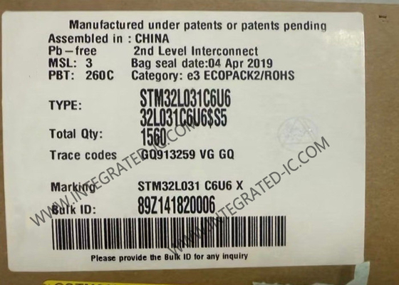 STM32L031C6U6 Máy điều khiển vi mô MCU 32-bit MCU 32KB Flash ARM Máy điều khiển vi mô UFQFN48